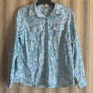 XL L.L Bean Blouse Women’s Top Cotton Blue Button Down Long Sleeve Shirt